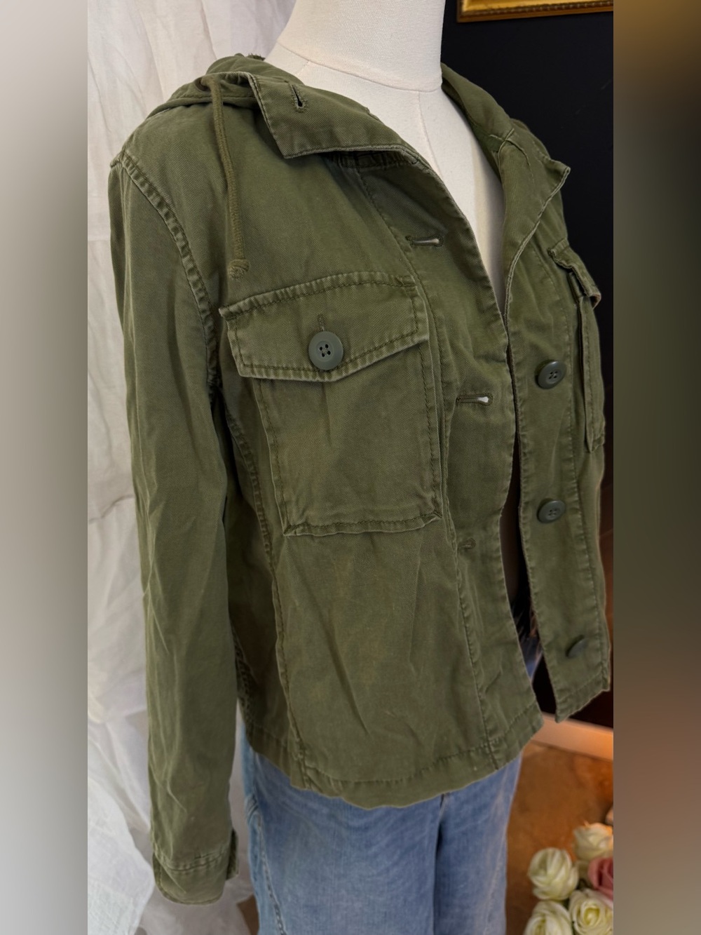 Madewell Olive Green Hooded Utility Military Jacket 100% Cotton - Picture 12 of 16